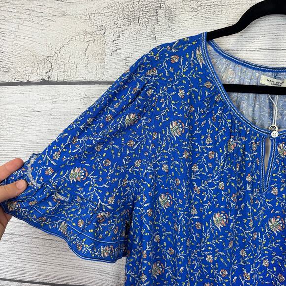 Max Studio Plus Size Blue Ruffle Flutter Sleeve Floral Mini Spring Dress Size 2X - Picture 2 of 8